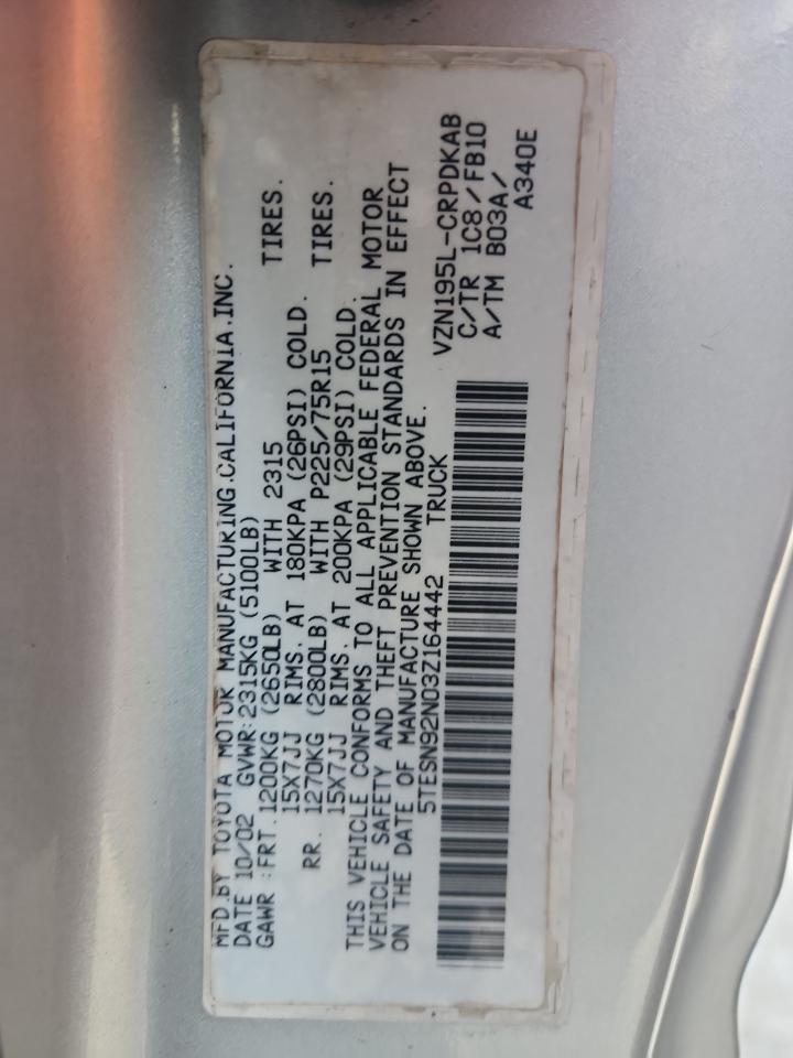 2003 Toyota Tacoma Xtracab Prerunner VIN: 5TESN92N03Z164442 Lot: 85711245