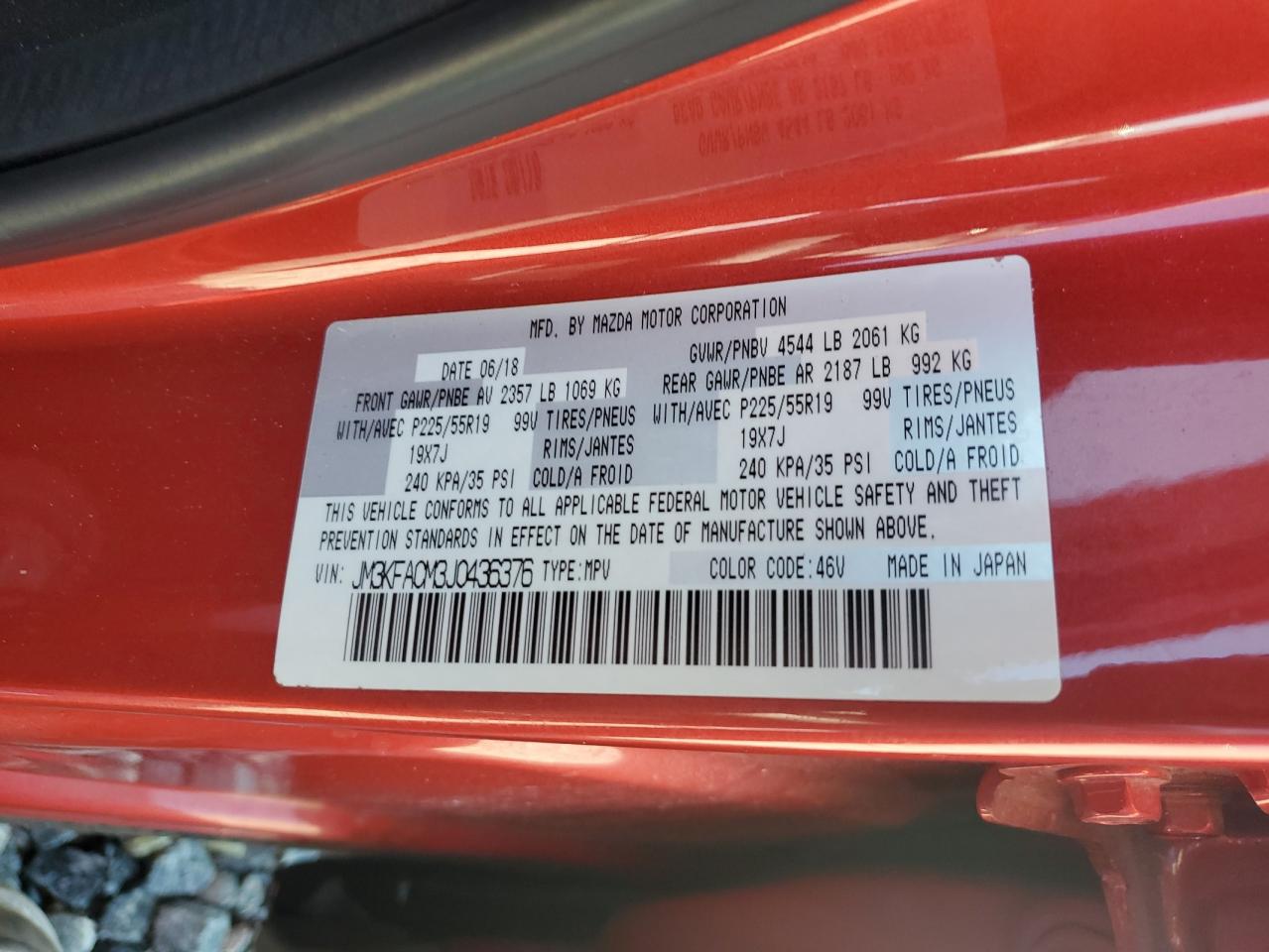 2018 Mazda Cx-5 Touring VIN: JM3KFACM3J0436376 Lot: 86784325