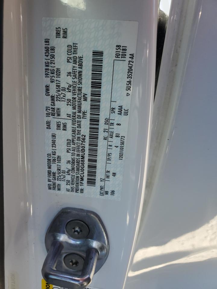 2021 Ford Escape Se VIN: 1FMCU0G68MUB07562 Lot: 85745695