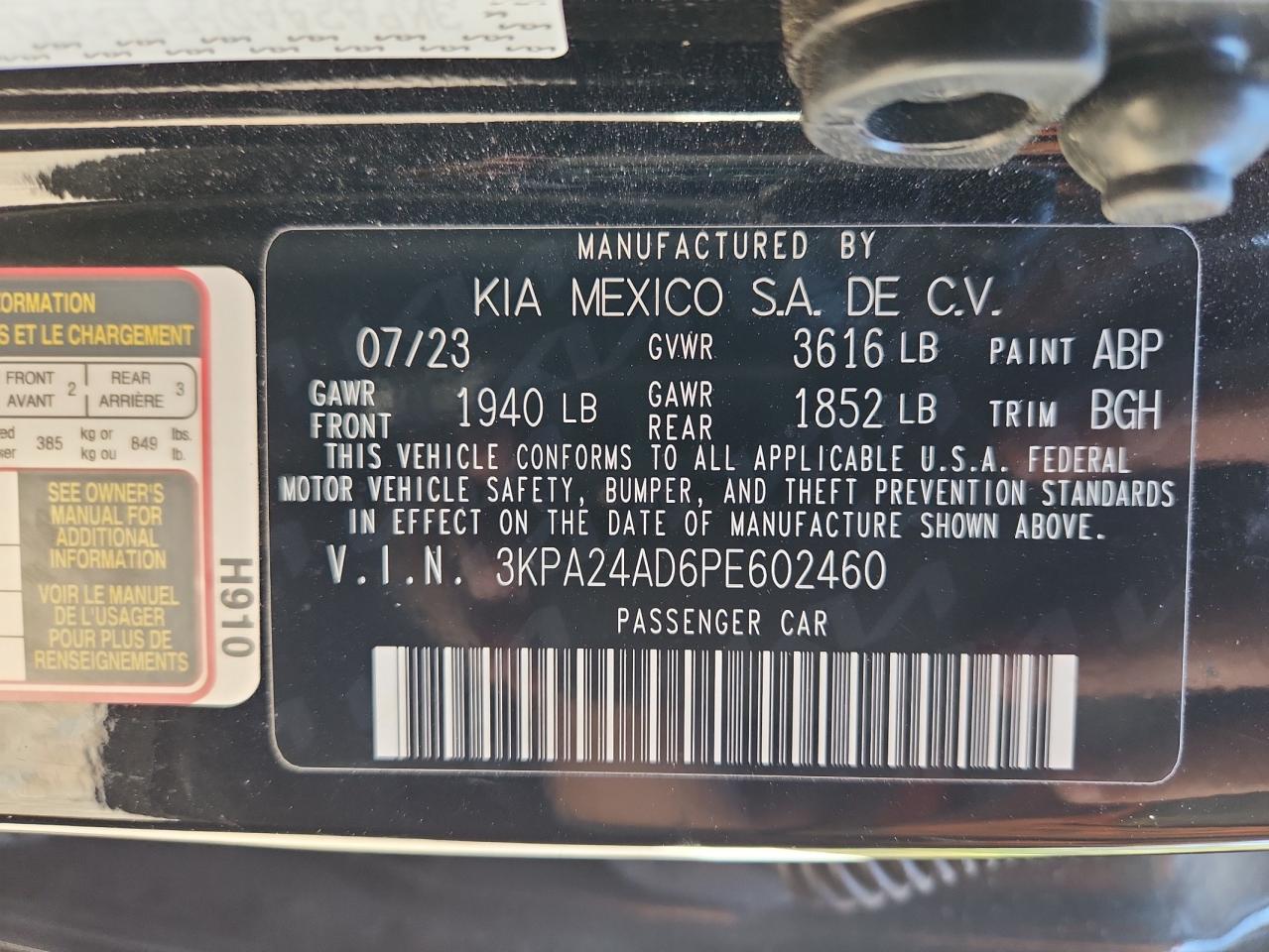 2023 Kia Rio Lx VIN: 3KPA24AD6PE602460 Lot: 90802005