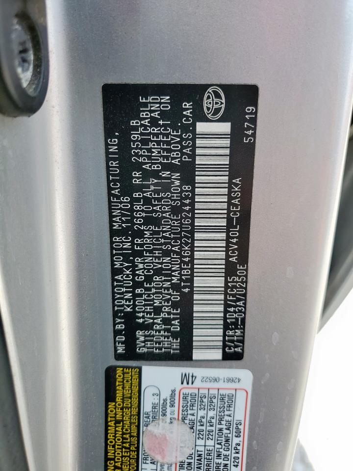 2007 Toyota Camry Ce VIN: 4T1BE46K27U624438 Lot: 84652815