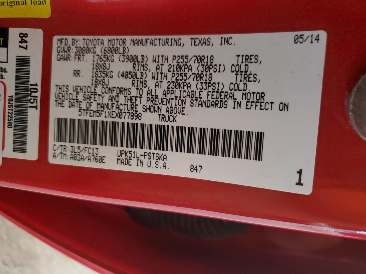 2014 Toyota Tundra Crewmax Sr5 VIN: 5TFEM5F1XEX077898 Lot: 84871295