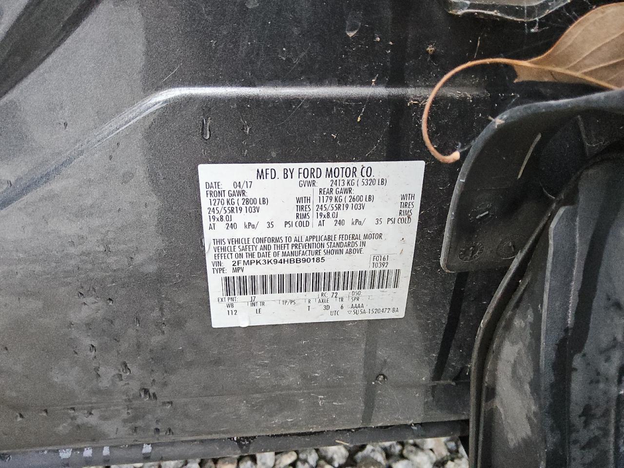 2017 Ford Edge Titanium VIN: 2FMPK3K94HBB90185 Lot: 89519085