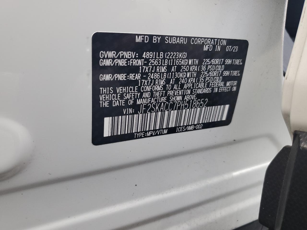 2023 Subaru Forester VIN: JF2SKACC7PH518652 Lot: 85284605