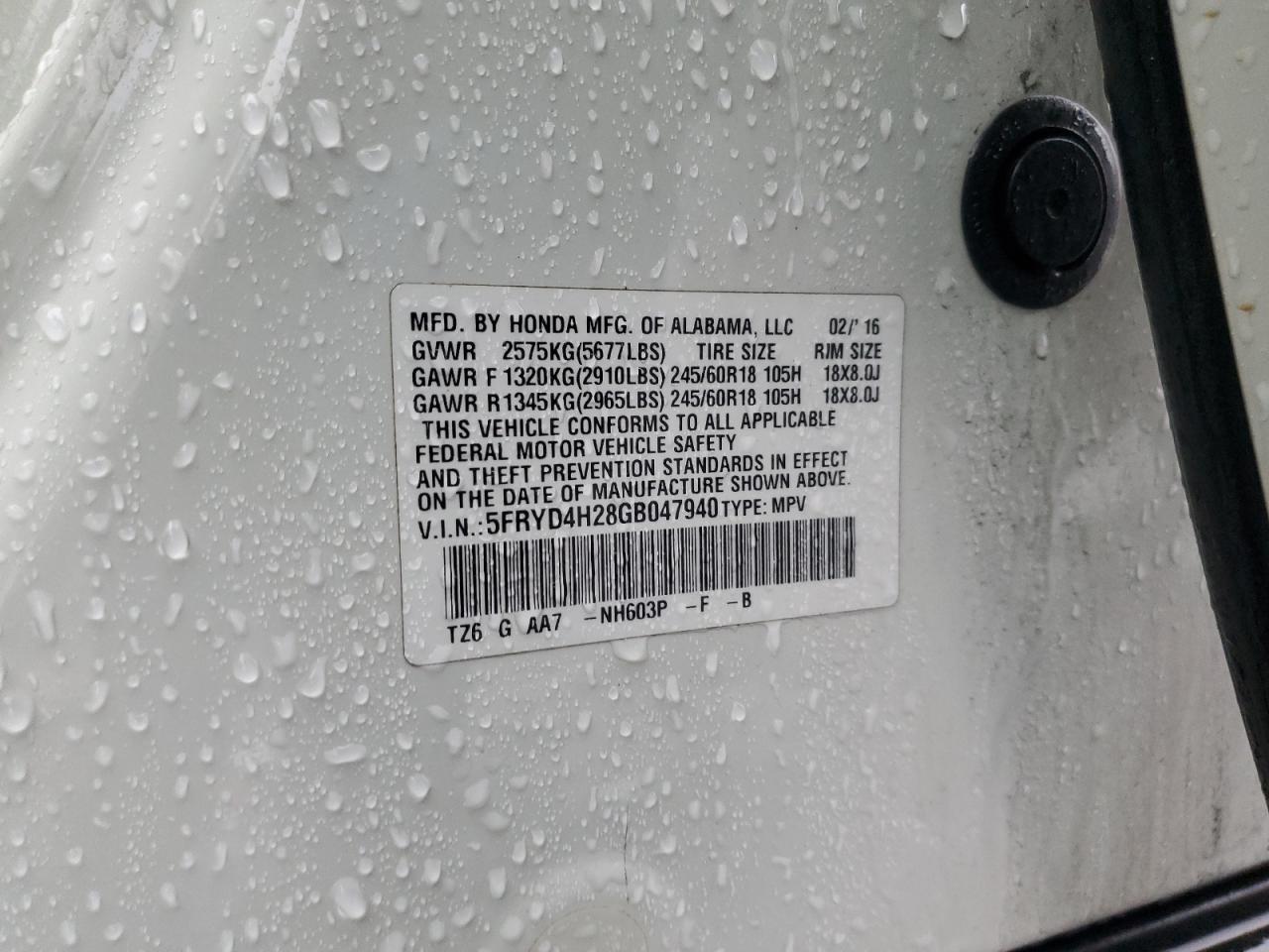 2016 Acura Mdx VIN: 5FRYD4H28GB047940 Lot: 90675725