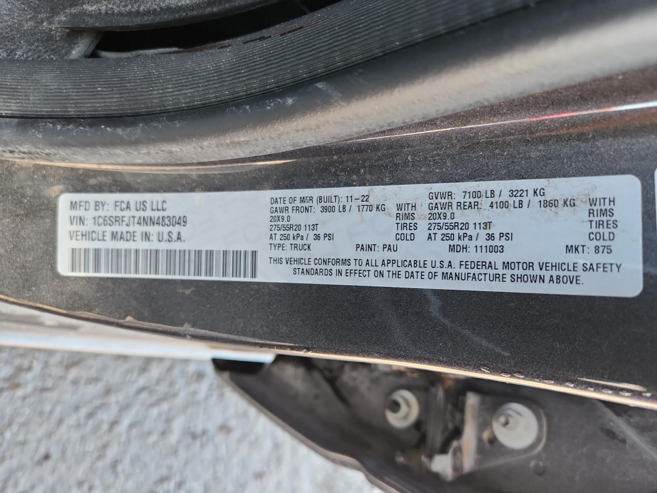 2022 Ram 1500 Laramie VIN: 1C6SRFJT4NN483049 Lot: 89673525