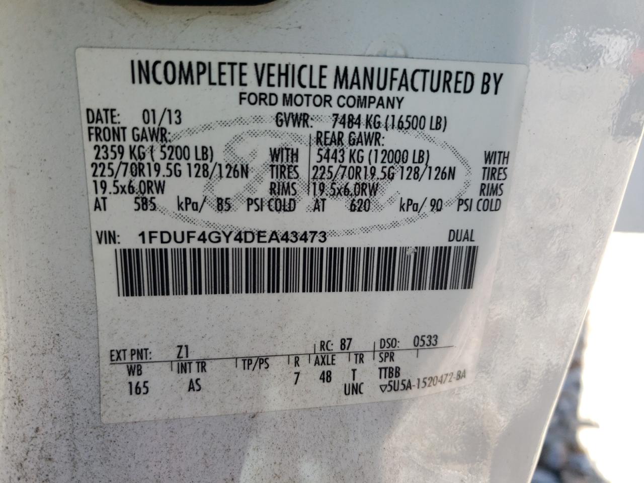 2013 Ford F450 Super Duty VIN: 1FDUF4GY4DEA43473 Lot: 83763765