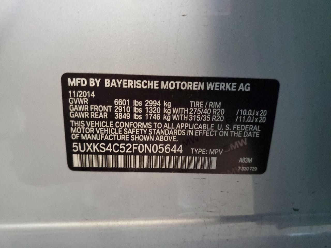 2015 BMW X5 xDrive35D VIN: 5UXKS4C52F0N05644 Lot: 84444305