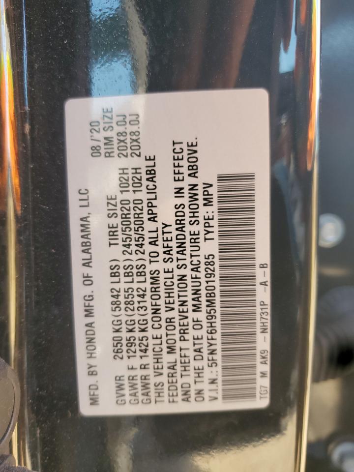 2021 Honda Pilot Touring VIN: 5FNYF6H95MB019285 Lot: 87231065