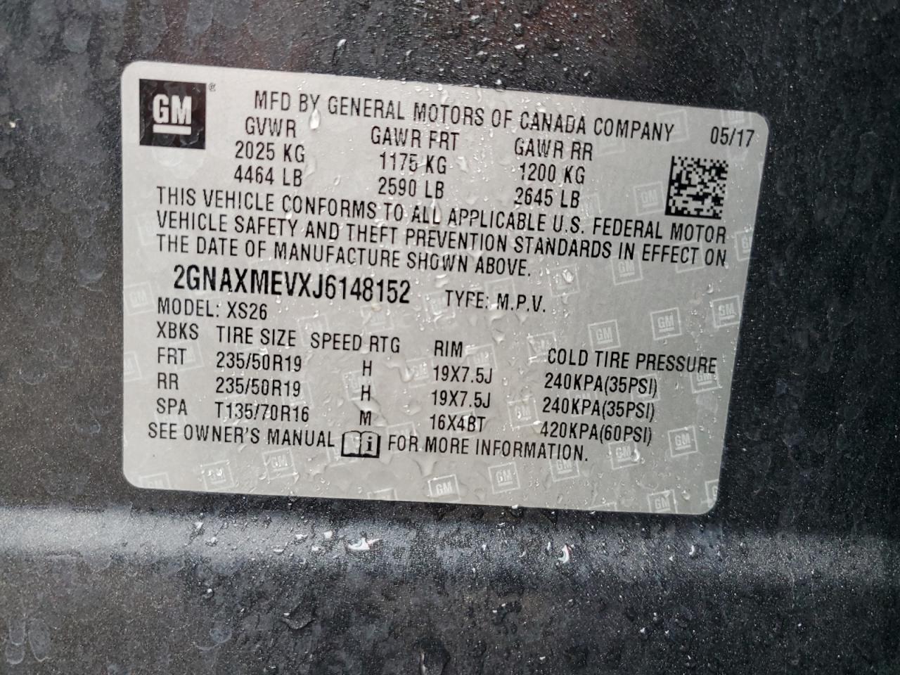 2018 Chevrolet Equinox Premier VIN: 2GNAXMEVXJ6148152 Lot: 87388785