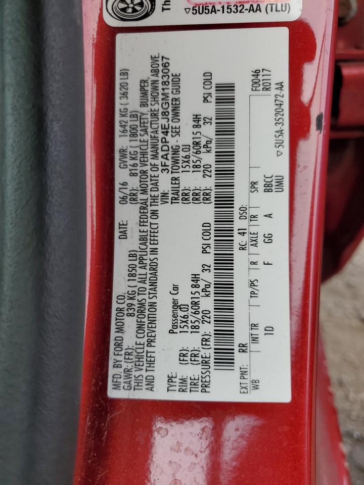 2016 Ford Fiesta Se VIN: 3FADP4EJ8GM183067 Lot: 90672175