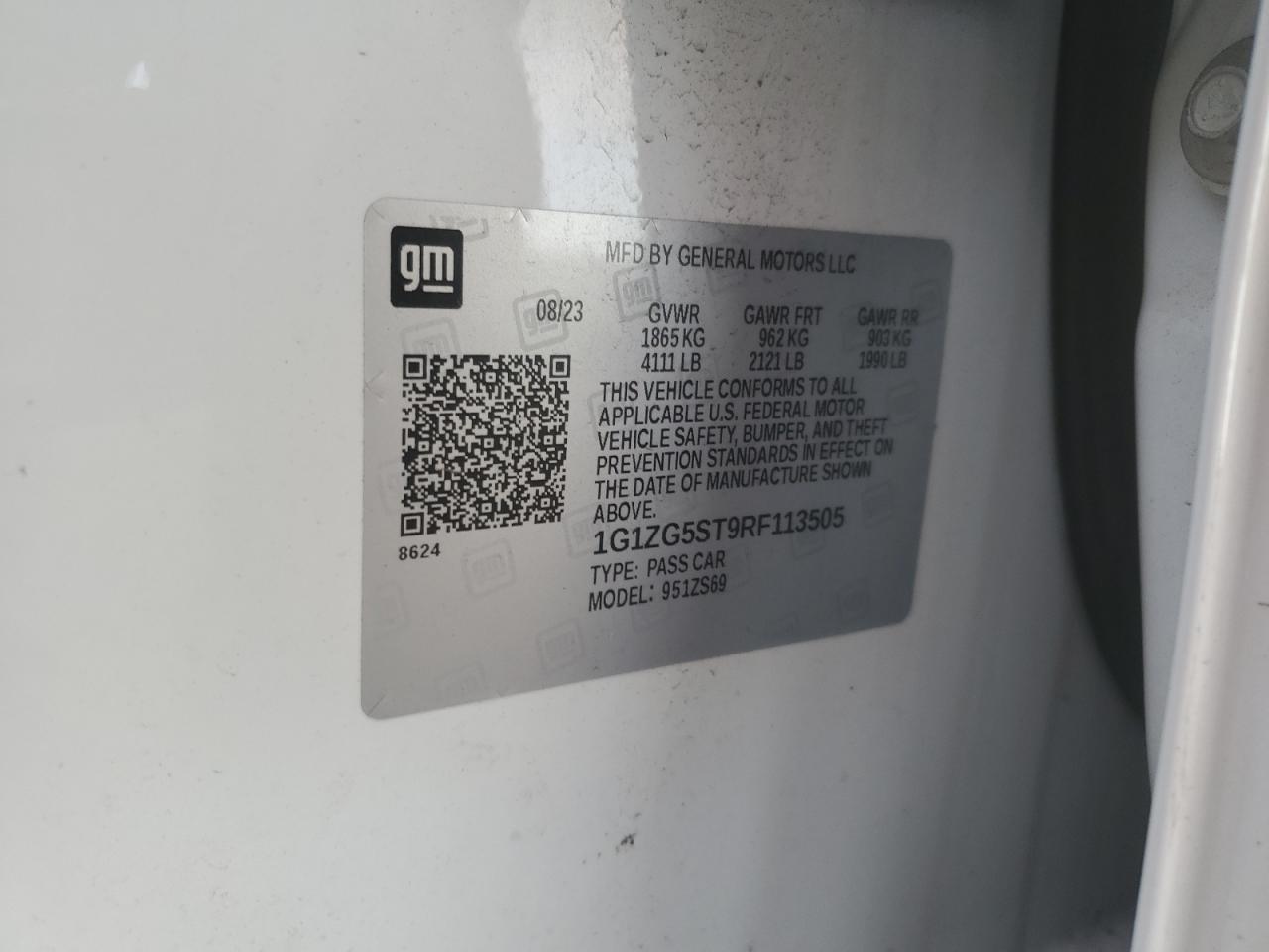 2024 Chevrolet Malibu Rs VIN: 1G1ZG5ST9RF113505 Lot: 82347125