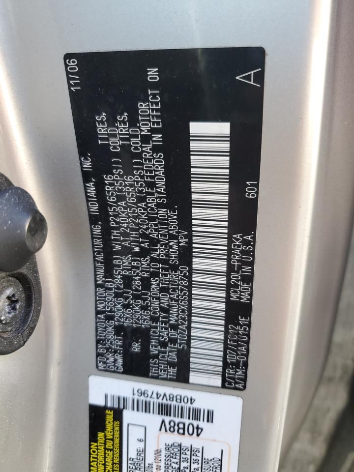 2006 Toyota Sienna Ce VIN: 5TDZA23CX6S578750 Lot: 85270525