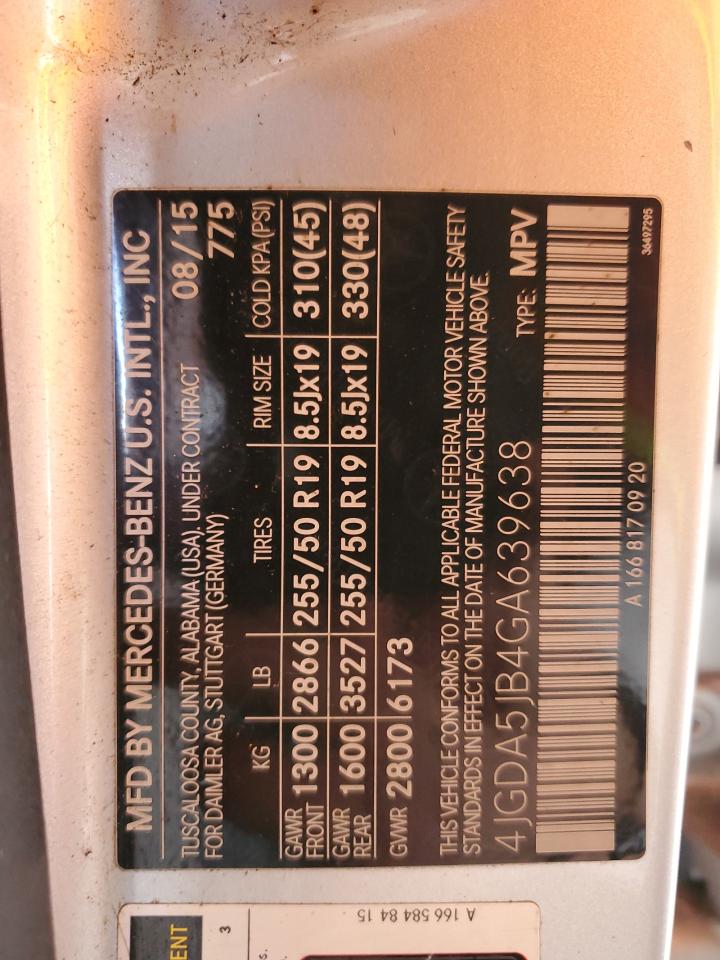 2016 Mercedes-Benz Gle 350 VIN: 4JGDA5JB4GA639638 Lot: 86186225