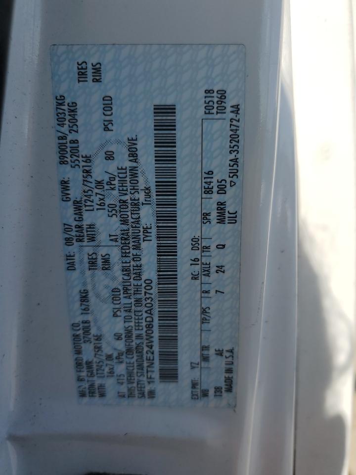 2008 Ford Econoline E250 Van VIN: 1FTNE24W08DA03700 Lot: 84913215