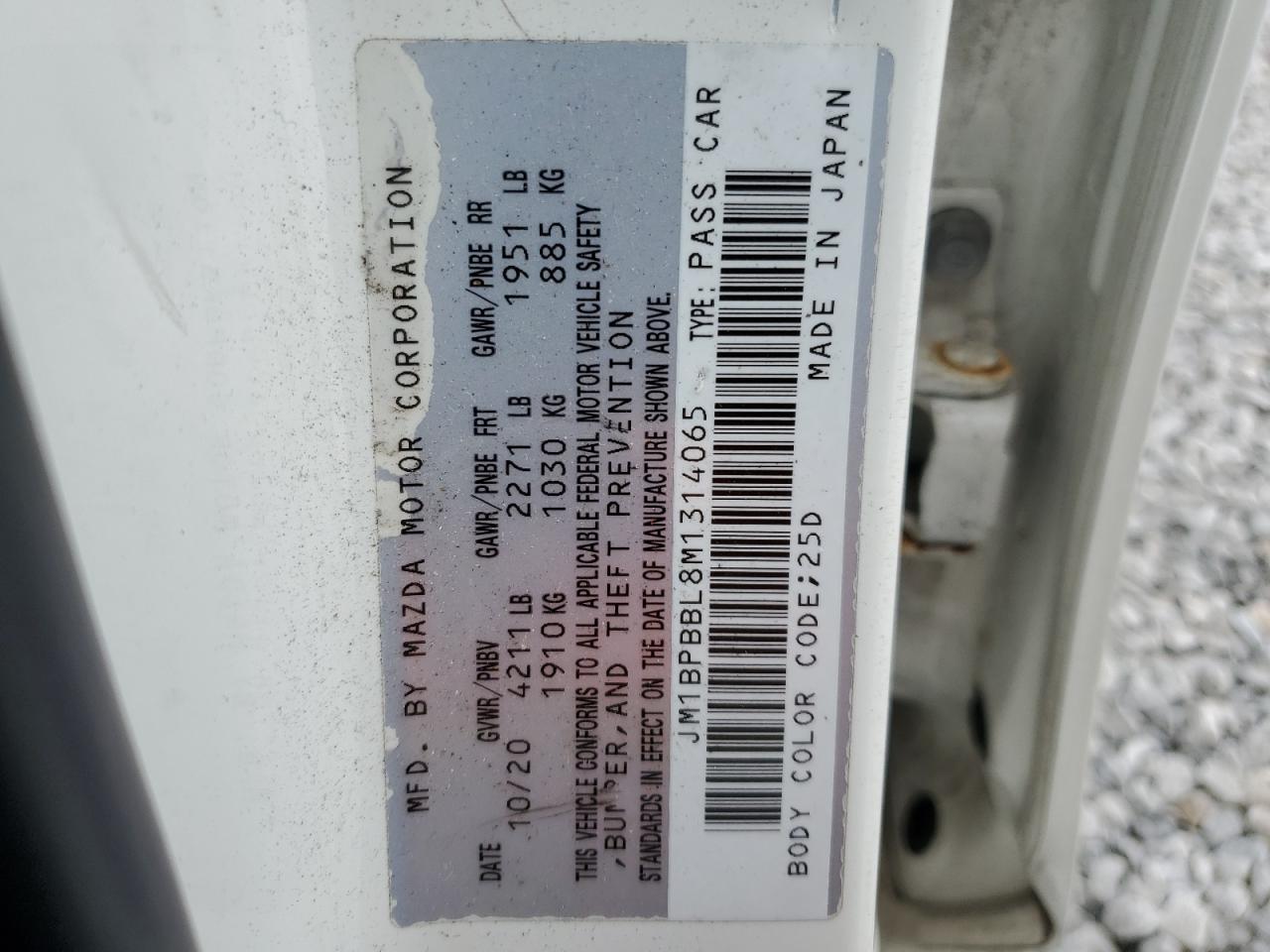 2021 Mazda 3 Select VIN: JM1BPBBL8M1314065 Lot: 89691015