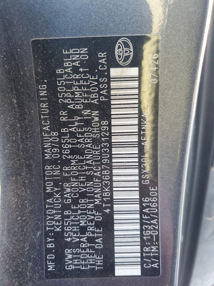 2009 Toyota Avalon Xl VIN: 4T1BK36B79U331298 Lot: 82533775