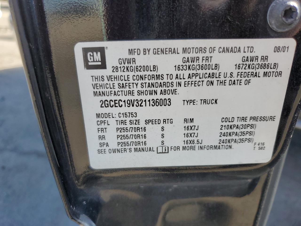 2002 Chevrolet Silverado C1500 VIN: 2GCEC19V321136003 Lot: 82364785