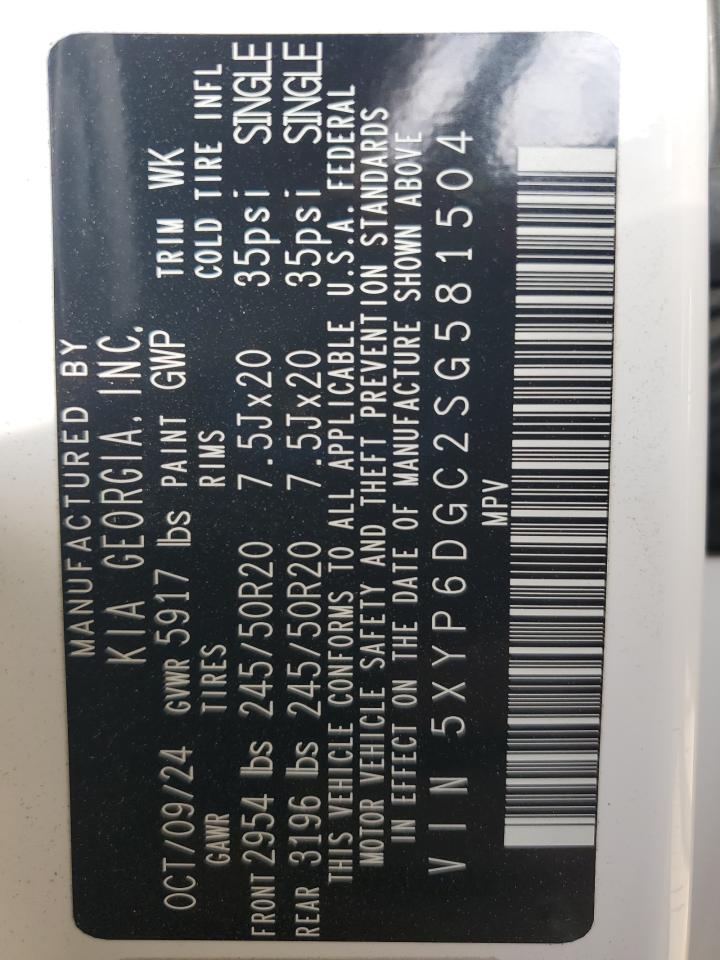 2025 Kia Telluride S VIN: 5XYP6DGC2SG581504 Lot: 86892915