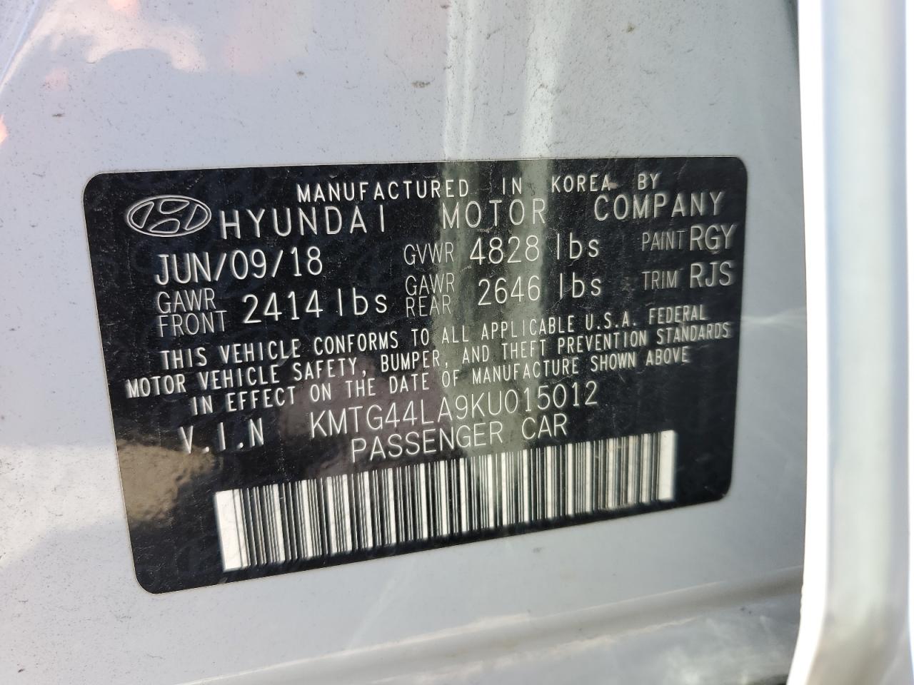 2019 Genesis G70 Prestige VIN: KMTG44LA9KU015012 Lot: 85281205