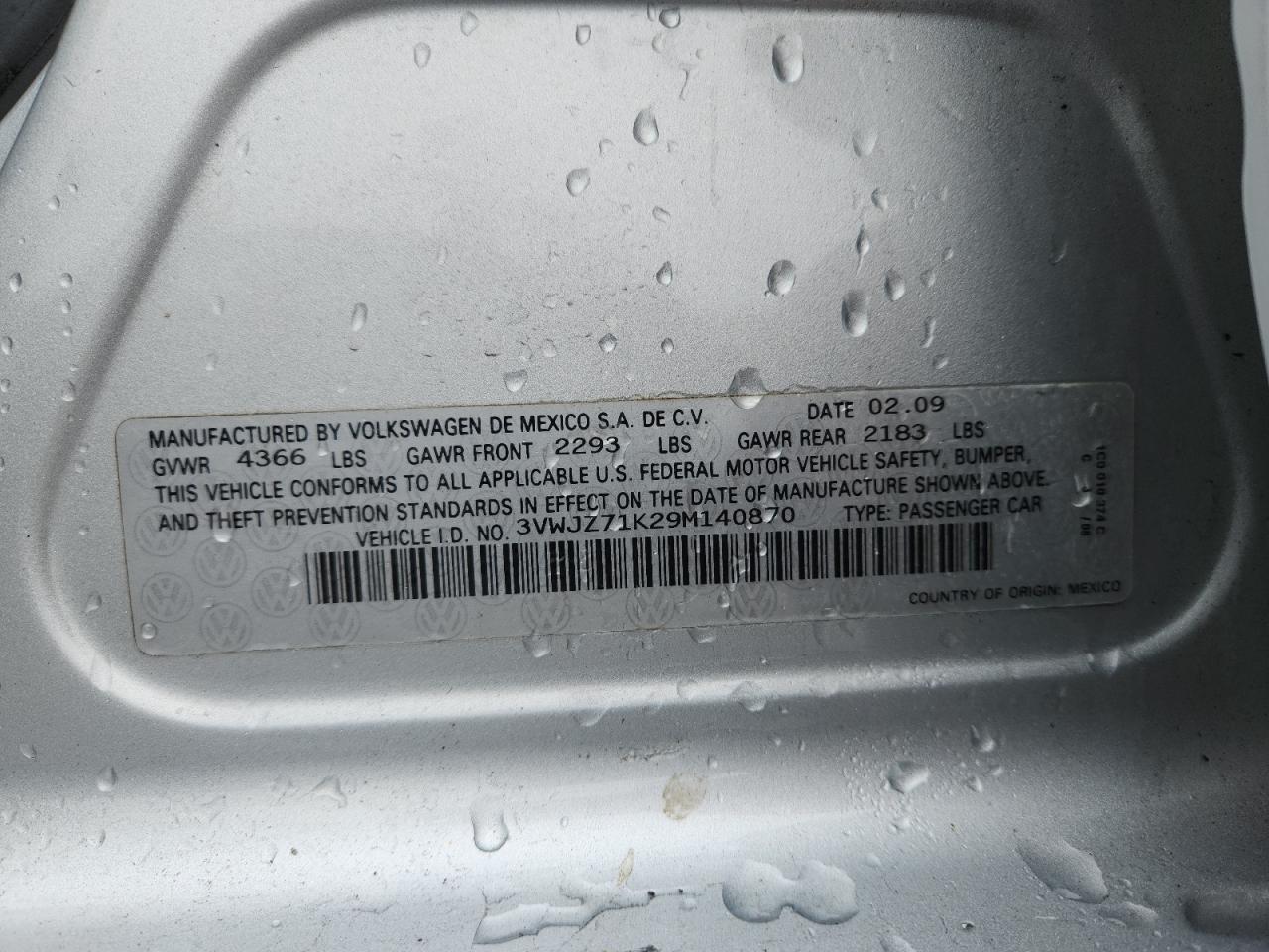 2009 Volkswagen Jetta S VIN: 3VWJZ71K29M140870 Lot: 86284685