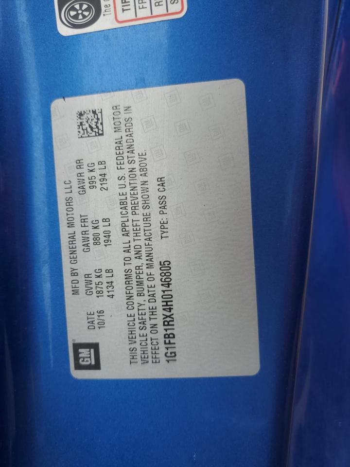 2017 Chevrolet Camaro Lt VIN: 1G1FB1RX4H0146805 Lot: 85681745