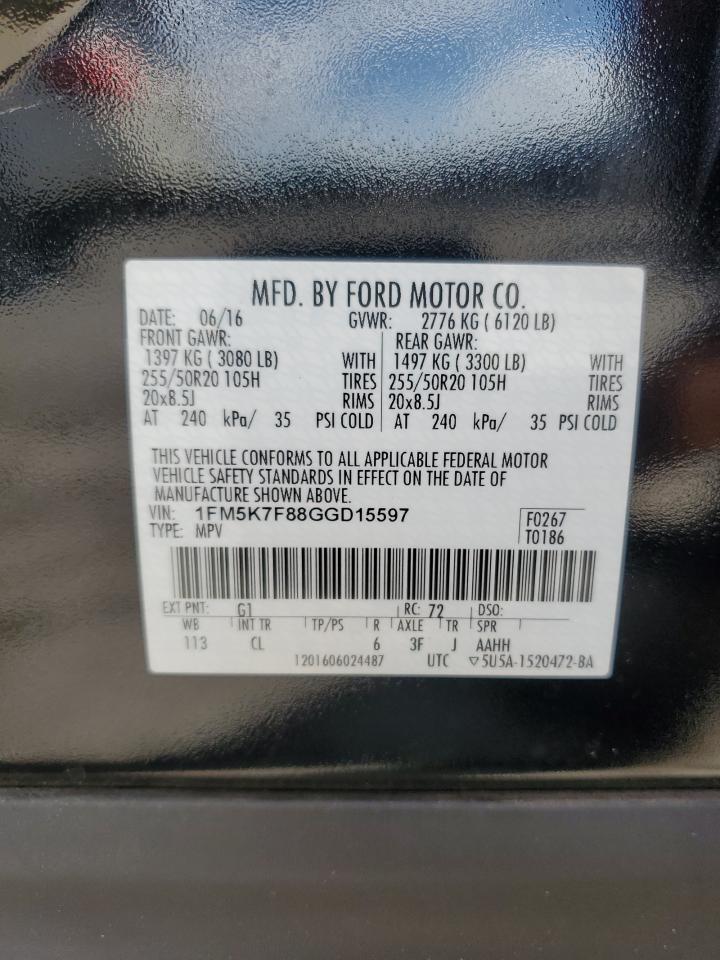 2016 Ford Explorer Limited VIN: 1FM5K7F88GGD15597 Lot: 85580175
