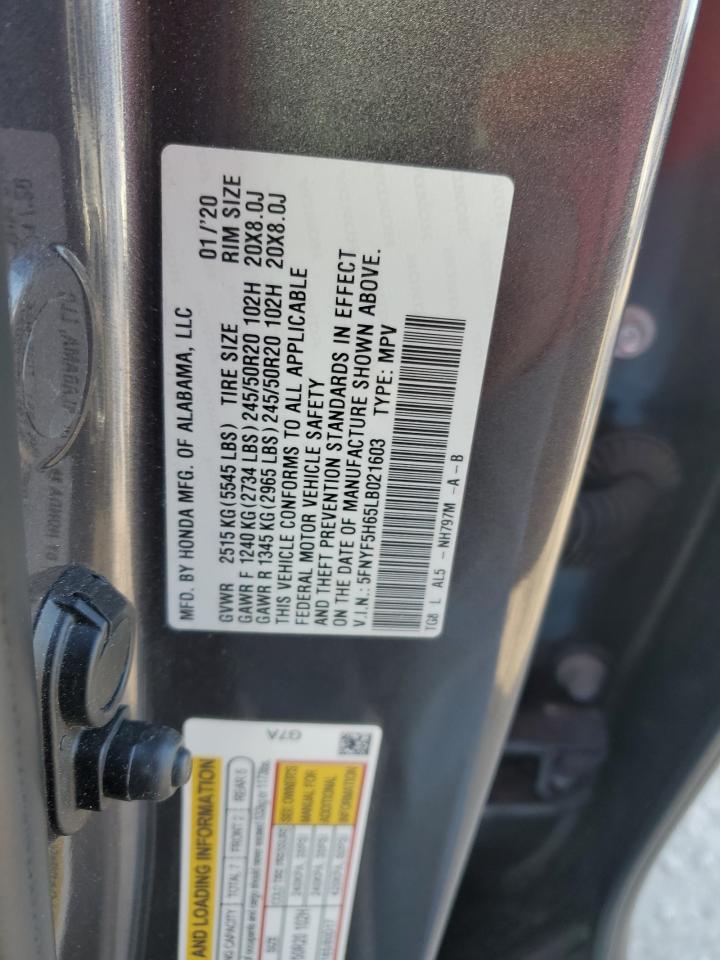 2020 Honda Pilot Touring VIN: 5FNYF5H65LB021603 Lot: 87042225