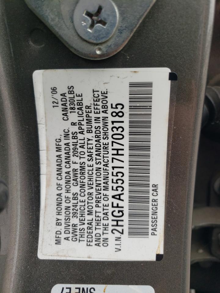 2007 Honda Civic Si VIN: 2HGFA55517H703185 Lot: 84808075