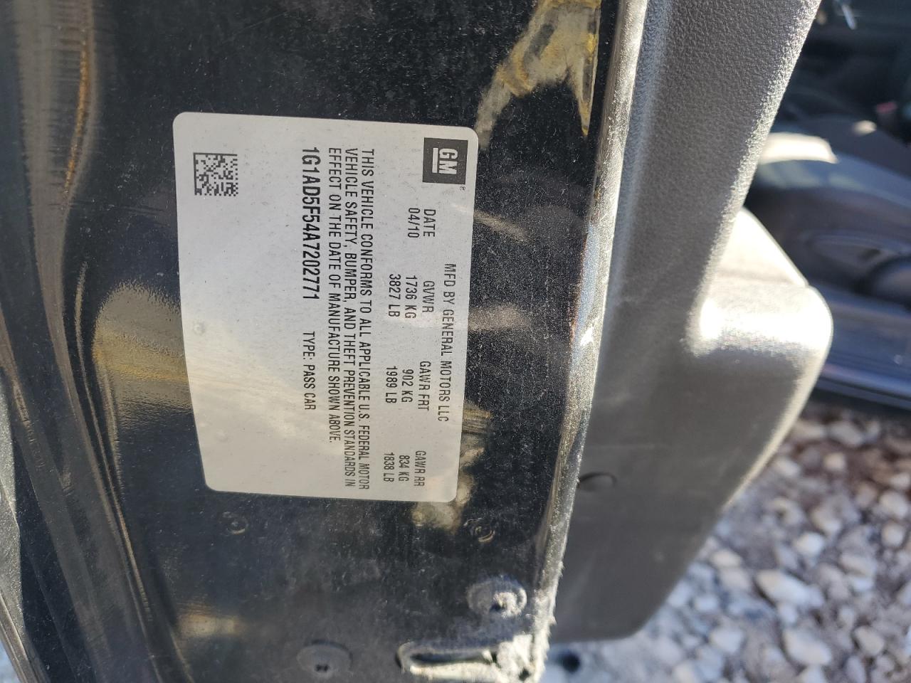 2010 Chevrolet Cobalt 1Lt VIN: 1G1AD5F54A7202771 Lot: 85376975