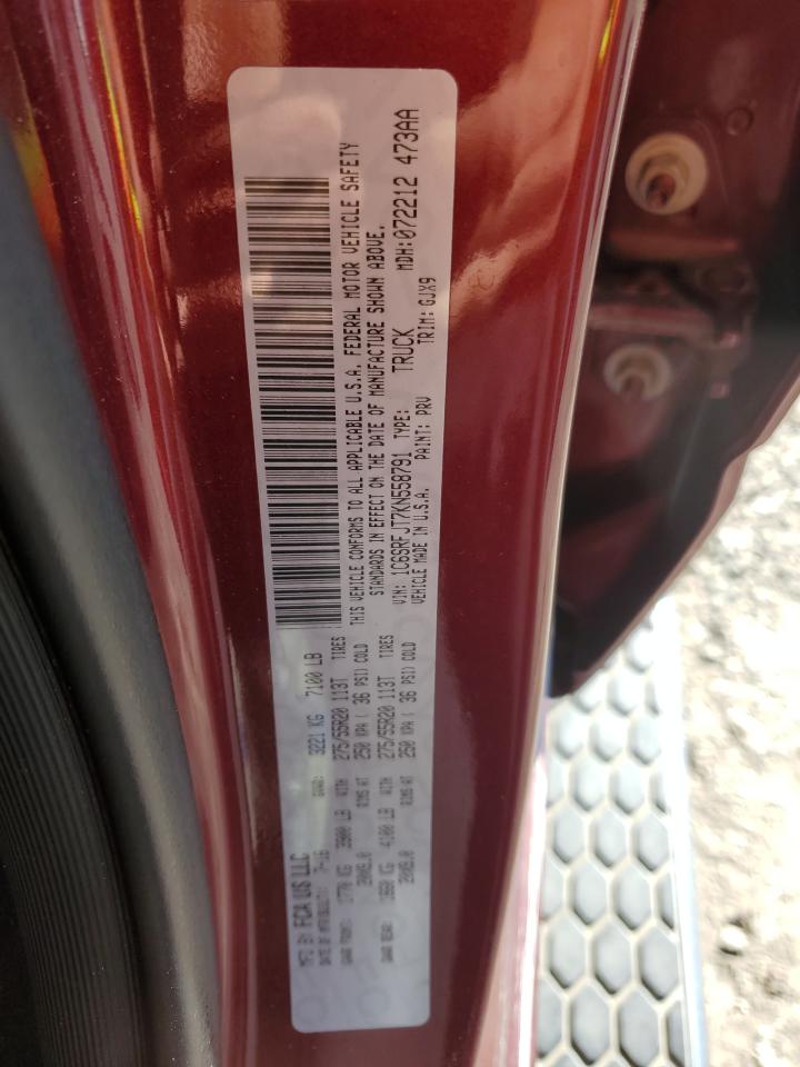 2019 Ram 1500 Laramie VIN: 1C6SRFJT7KN558791 Lot: 85425125