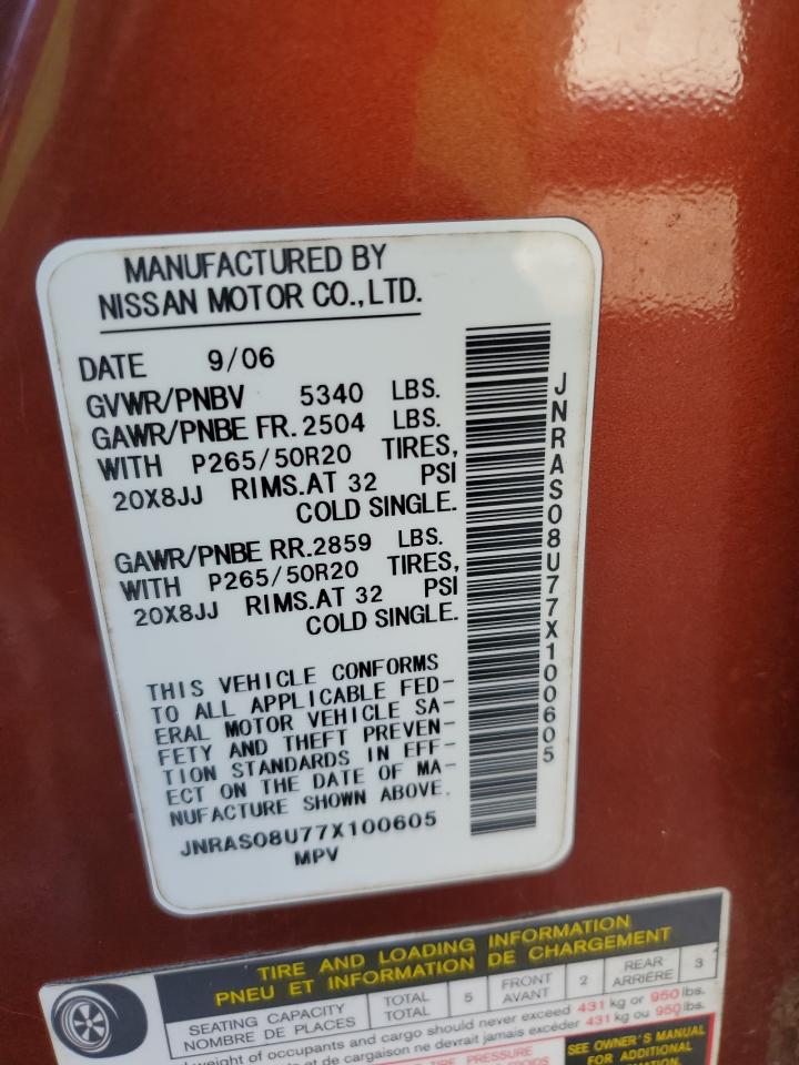 2007 Infiniti Fx35 VIN: JNRAS08U77X100605 Lot: 90267995