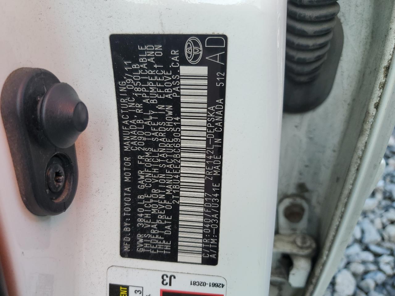 2011 Toyota Corolla Base VIN: 2T1BU4EE2BC690514 Lot: 84244745