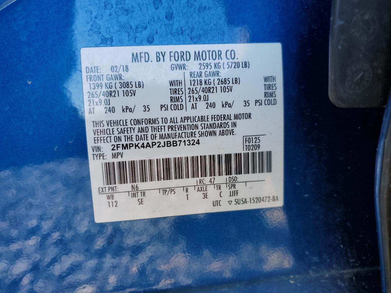 2018 Ford Edge Sport VIN: 2FMPK4AP2JBB71324 Lot: 82276375