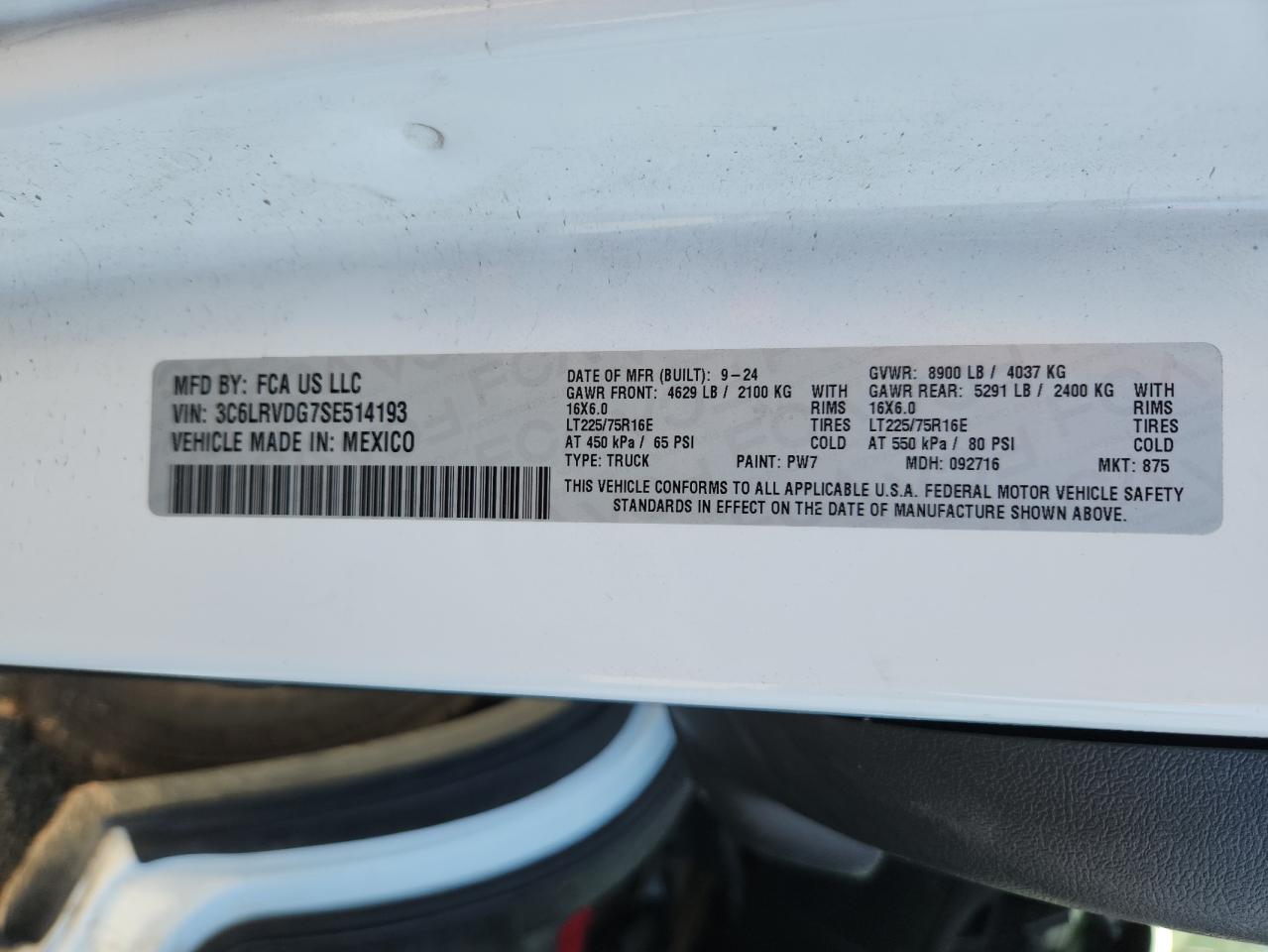 2025 Ram Promaster 2500 2500 High VIN: 3C6LRVDG7SE514193 Lot: 86112115