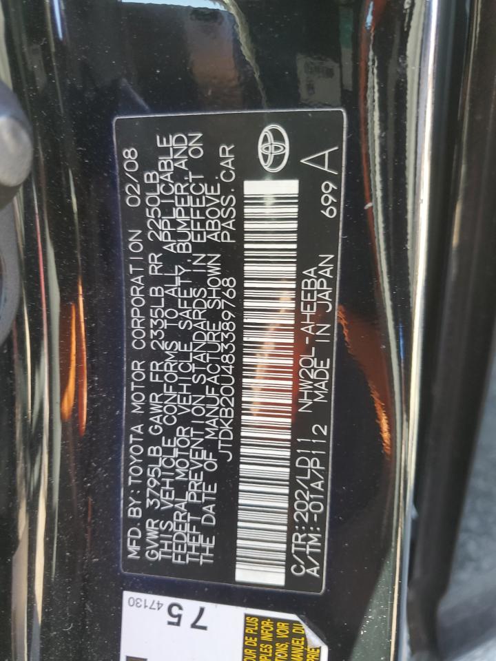 2008 Toyota Prius VIN: JTDKB20U483389768 Lot: 86842085