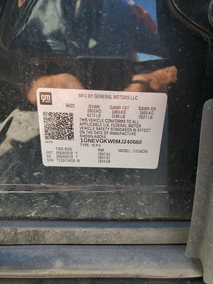 2021 Chevrolet Traverse Lt VIN: 1GNEVGKW0MJ240660 Lot: 84882065