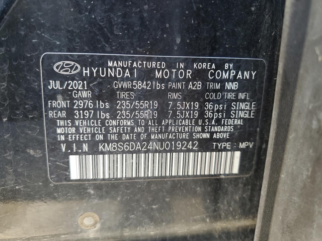 2022 Hyundai Santa Fe Sel VIN: KM8S6DA24NU019242 Lot: 85099755