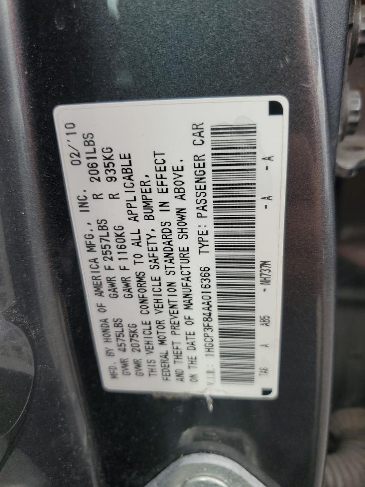 2010 Honda Accord Exl VIN: 1HGCP3F84AA016366 Lot: 85835675