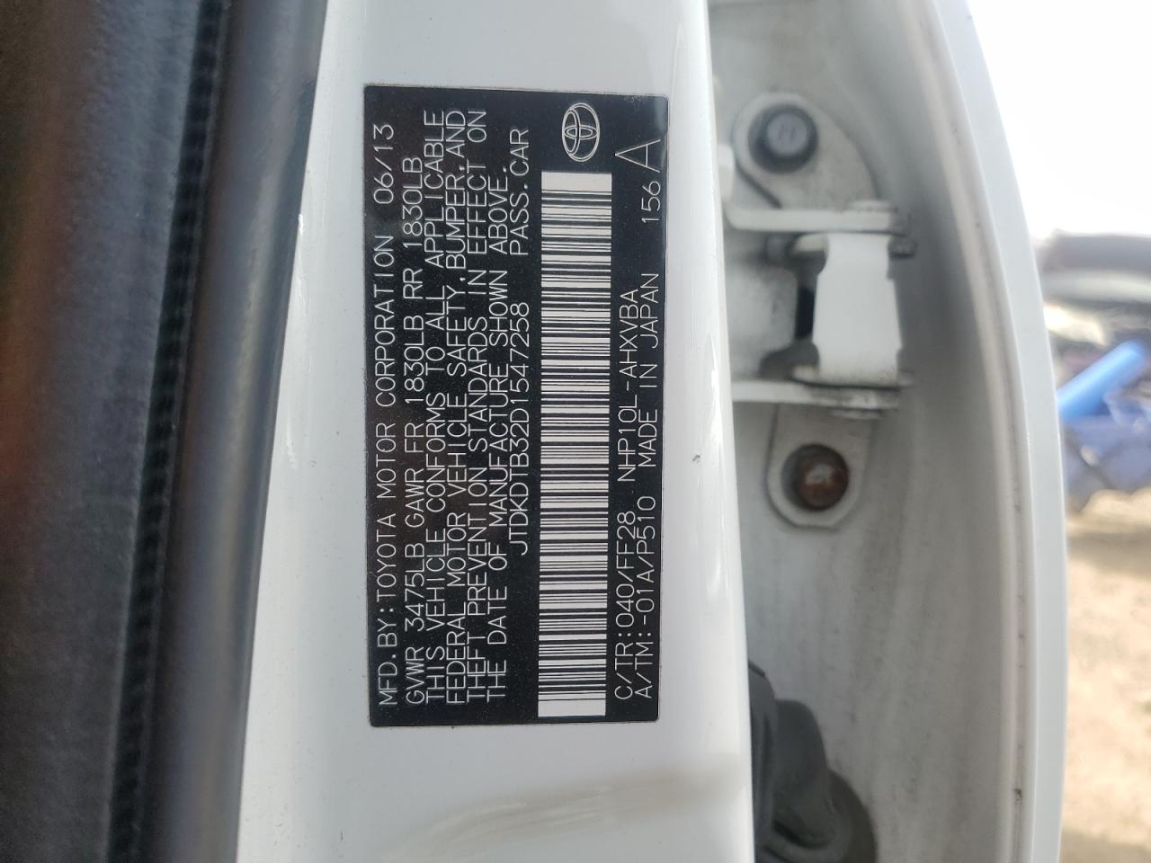 2013 Toyota Prius C VIN: JTDKDTB32D1547258 Lot: 81893265