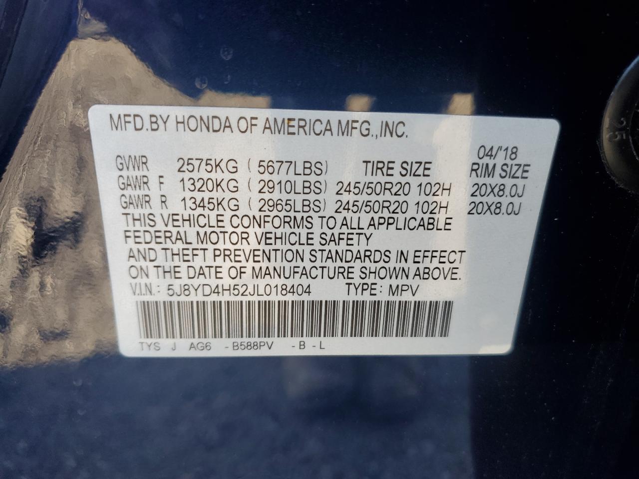 2018 Acura Mdx Technology VIN: 5J8YD4H52JL018404 Lot: 85547455