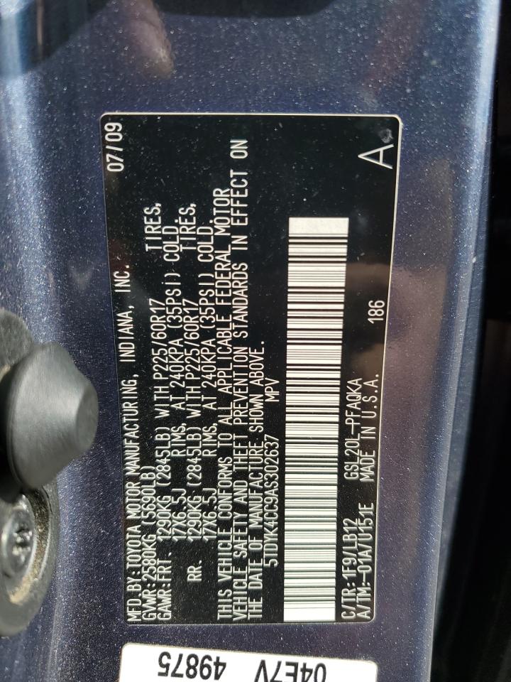 2010 Toyota Sienna Xle VIN: 5TDYK4CC9AS302637 Lot: 87415075
