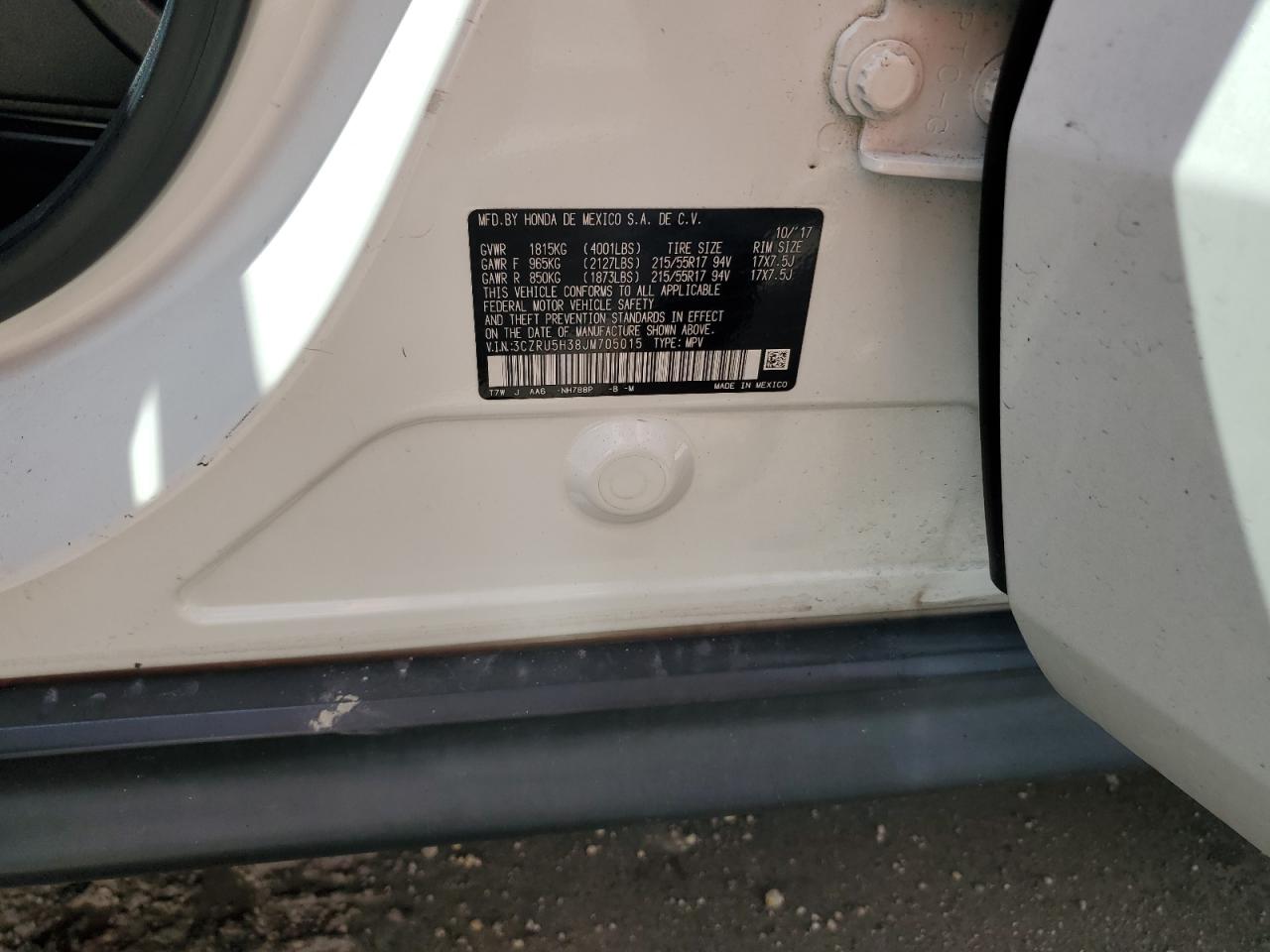 2018 Honda Hr-V Lx VIN: 3CZRU5H38JM705015 Lot: 82361935