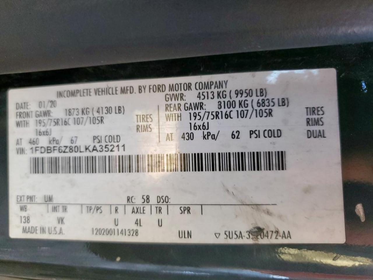 2020 Ford Transit Utility / Service Truck VIN: 1FDBF6Z80LKA35211 Lot: 82756035