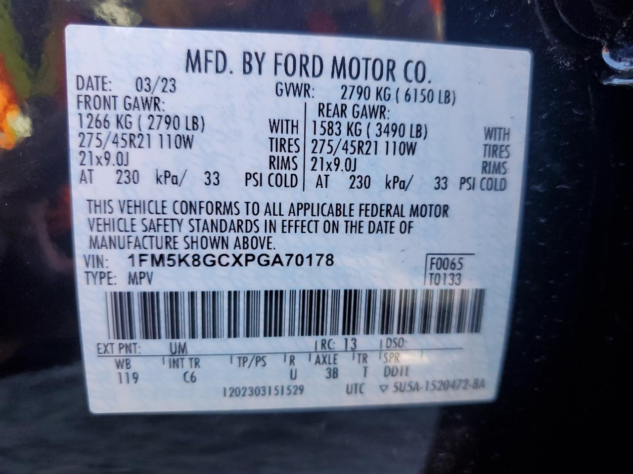 2023 Ford Explorer St VIN: 1FM5K8GCXPGA70178 Lot: 84809745