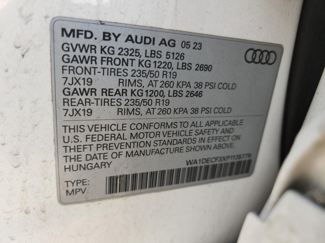 2023 Audi Q3 Premium S Line 45 VIN: WA1DECF3XP1135779 Lot: 85197035