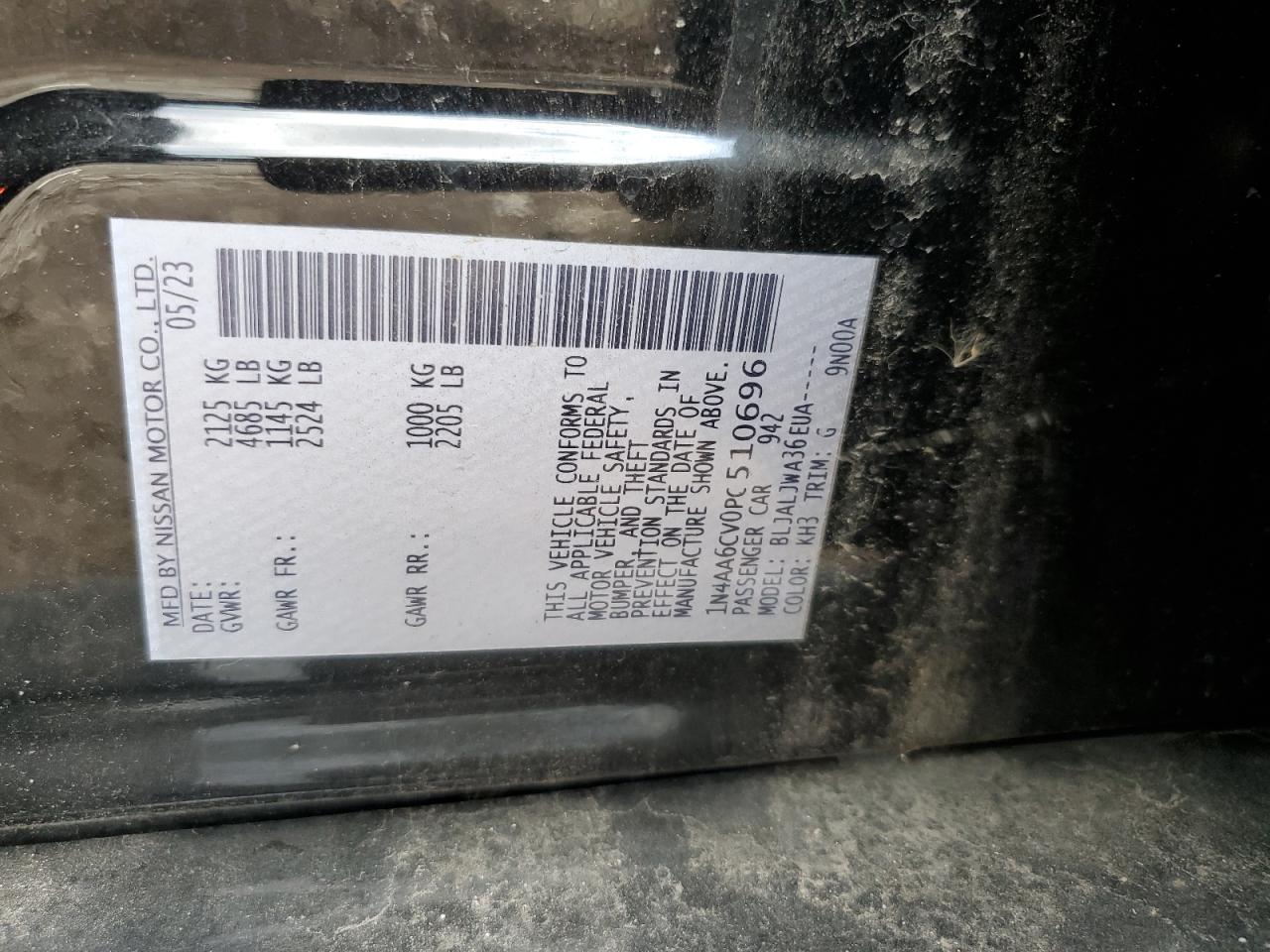 2023 Nissan Maxima Sv VIN: 1N4AA6CV0PC510696 Lot: 85581845