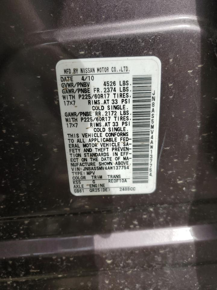 2010 Nissan Rogue S VIN: JN8AS5MV4AW137754 Lot: 82427325