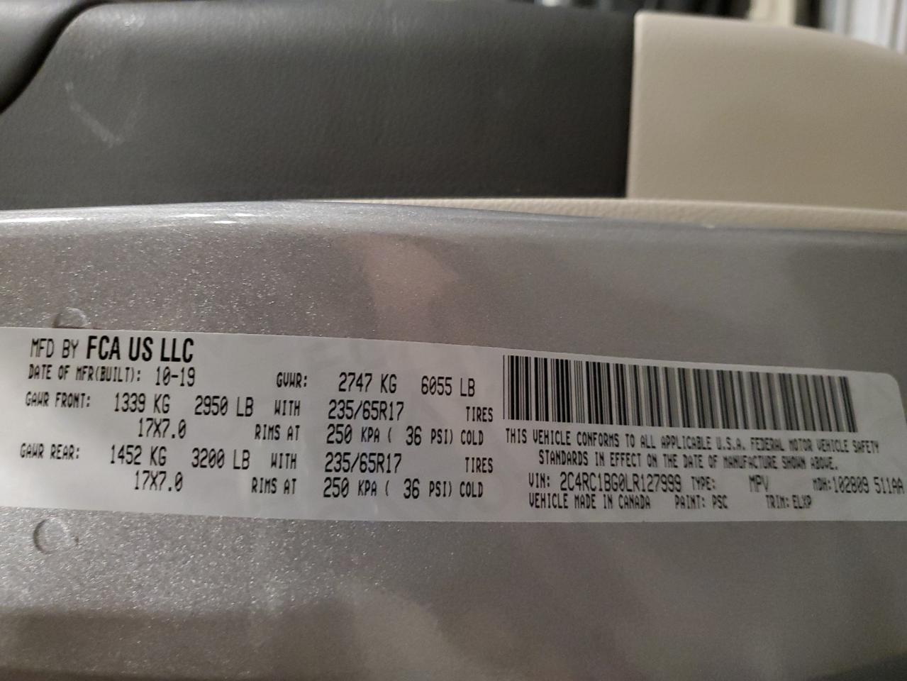 2020 Chrysler Pacifica Touring L VIN: 2C4RC1BG0LR127999 Lot: 82632265