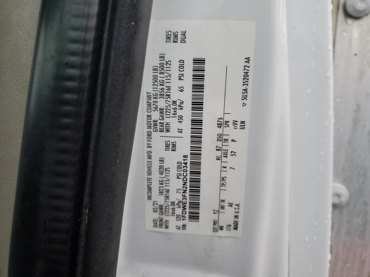 2022 Ford Econoline - Box Truck VIN: 1FDWE3FN2NDC03418 Lot: 85121475